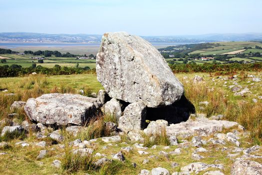 Arthur's Stone on the Gower Wales UK a Neolithic burial chamber which is a popular travel destination landmark stock photo