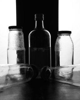 composition of glass bottles on a light background. High quality photo