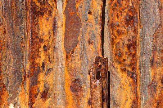 Background texture of old distressed iron panels covered in rust stock photo