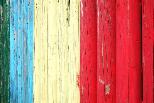 Old blue red and white weathered distressed wood board oak plank post background stock photo