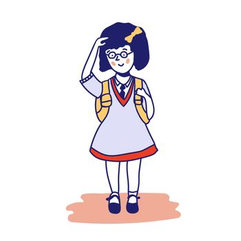 Cute girl in a school uniform with a backpack. illustration of a schoolgirl. Back to school.