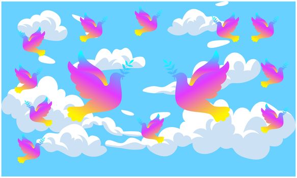colorful birds are flying in the sky
