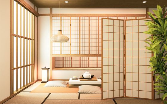 shelf wall design in room modern tropical style - empty room interior - minimal design. 3d rendering