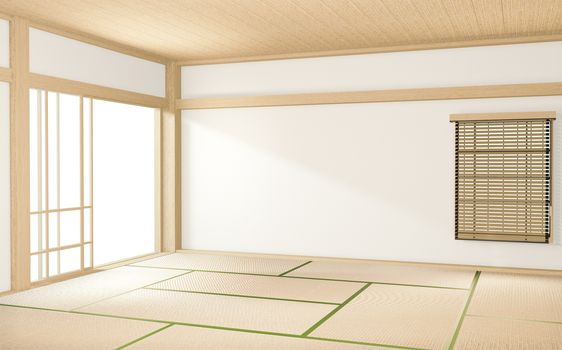tropical style room interior, empty room japan style. 3D rendering