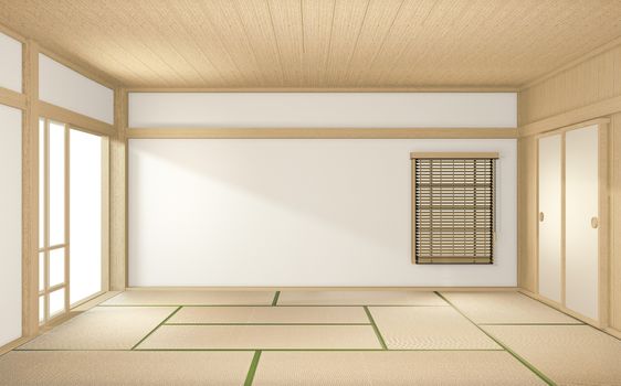 tropical style room interior, empty room japan style. 3D rendering