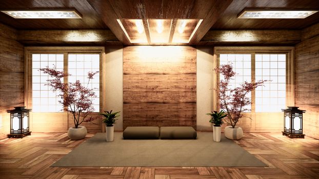 Wooden china Conference room interior with wood floor on white wall background - empty room business room interior. 3d rendering