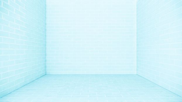 blue white brick floor and brick wall background. 3D rendering
