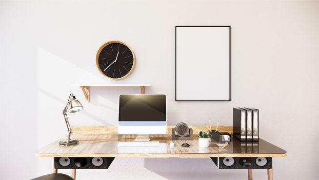 Empty - Living Room white brick wall Loft Style Interior Design. 3D Rendering