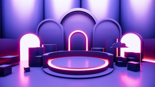 concept gradients purple and blue abstract podium showcase. 3D rendering