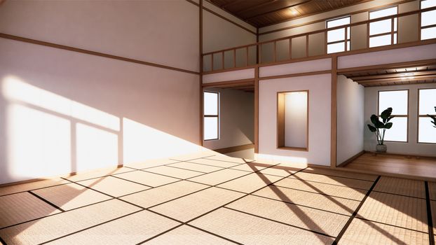 Japanese-style interior of the first floor in a two-story house. 3D rendering