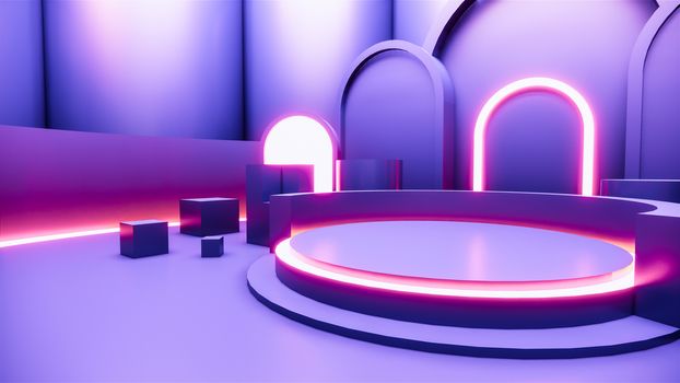 concept gradients purple and blue abstract podium showcase. 3D rendering