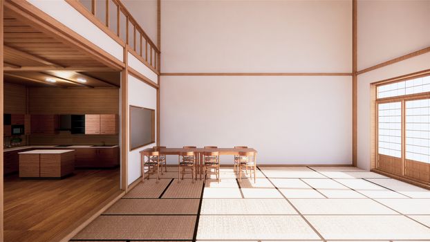 Japanese-style interior of the first floor in a two-story house. 3D rendering