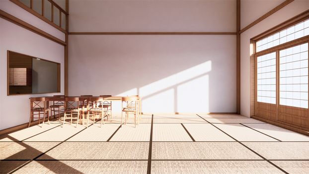 Japanese-style interior of the first floor in a two-story house. 3D rendering