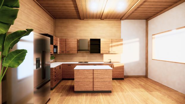 Kitchen room japanese style. 3D rendering