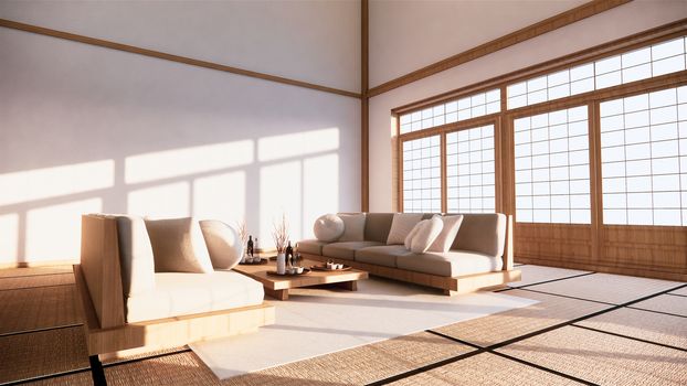 Sofa japanese style on room  japan and the white backdrop provides a window for editing.3D rendering