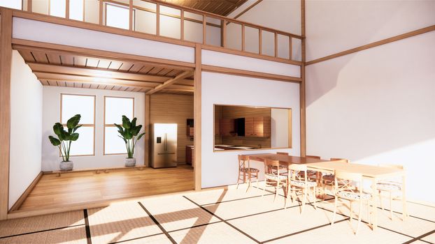 Kitchen room japanese style. 3D rendering