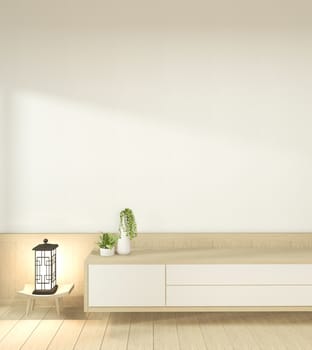 Cabinet wooden in white empty interior room style, 3d rendering