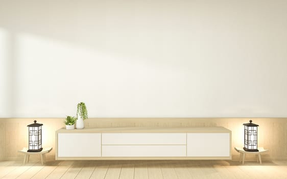 Cabinet wooden in white empty interior room style, 3d rendering