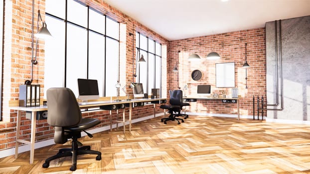 Business room  Empty Loft style with white brick and concrete wall design loft style.3D rendering