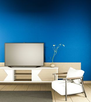 cabinet mock up japanese interior of blue dark living room. 3d rendering