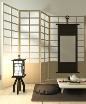 interior mock up Chinese style Room interior. 3D rendering