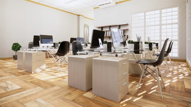 Office business - beautiful big room office room and conference table, modern style. 3D rendering