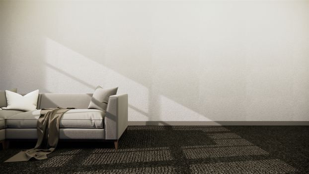 modern style with white wall on black carpet floor and sofa armchair on carpet.3D rendering