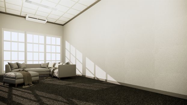 modern style with white wall on black carpet floor and sofa armchair on carpet.3D rendering