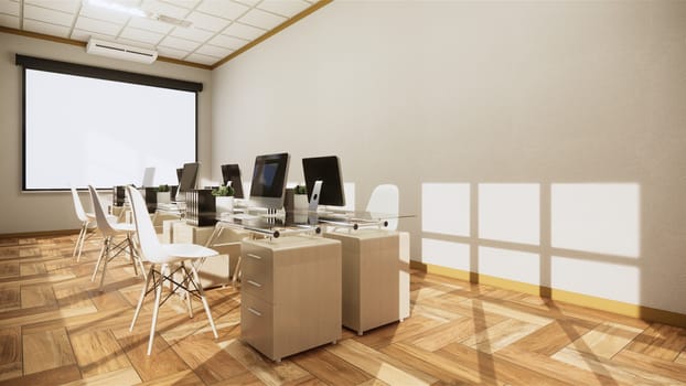 Office business - beautiful big room office room and conference table, modern style. 3D rendering