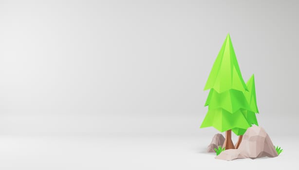 tree low poly style on white backround. 3D rendering