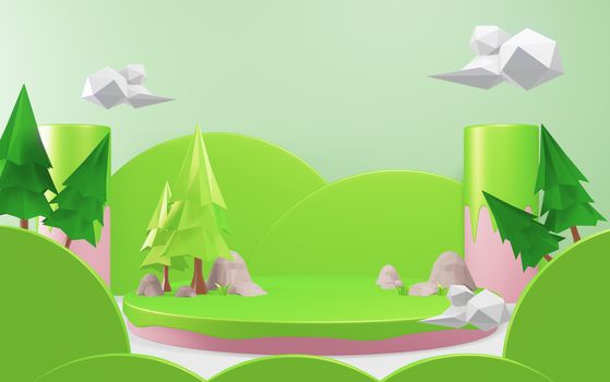 tree low poly style on white backround. 3D rendering