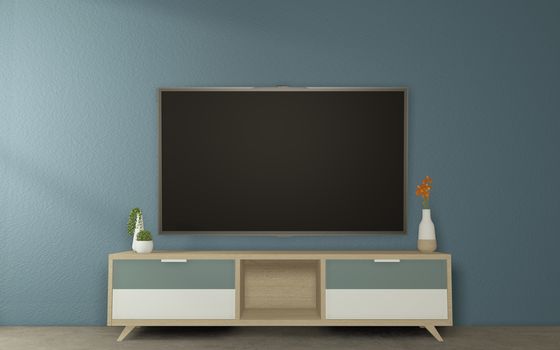 Cabinet Tv Mock up design on Dark Room Japanese Style.3D rednering