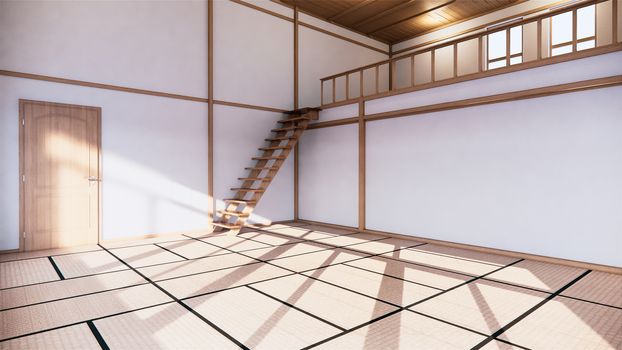 Japanese-style interior of the first floor in a two-story house. 3D rendering