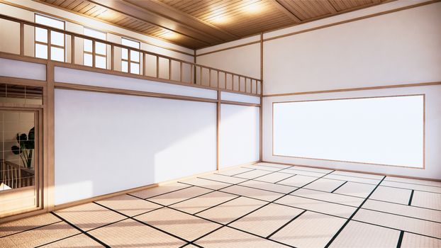 Japanese-style interior of the first floor in a two-story house. 3D rendering