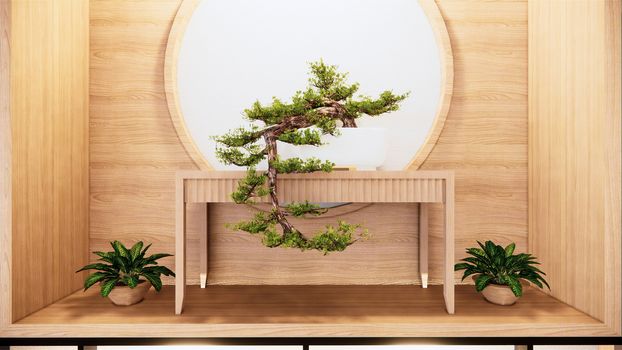 Shelf wall design zen interior of living room japanese style.3d rendering