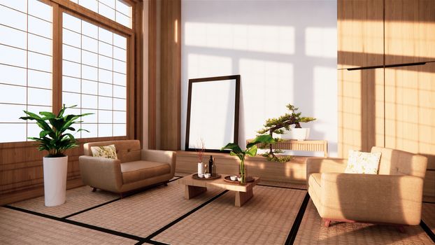 Sofa japanese style on room  japan and the white backdrop provides a window for editing.3D rendering