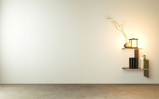 shelf on wall in modern empty room Japanese - zen style,minimal designs. 3D rendering