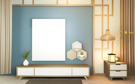 modern dark blue room,minimal design japanese style. 3d rendering