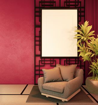 Interior design ,japanese style for living area in luxury house.3D rendering