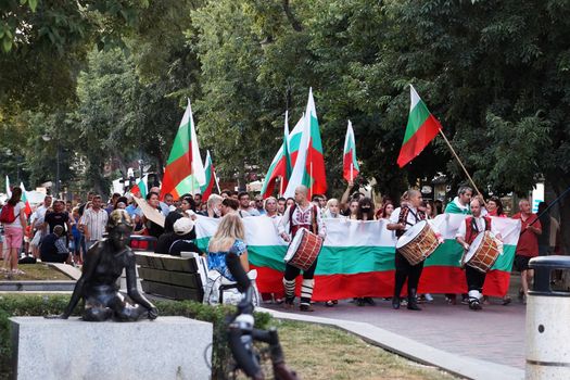 Varna, Bulgaria - June, 19, 2020: a protest rally on the main street of Varna