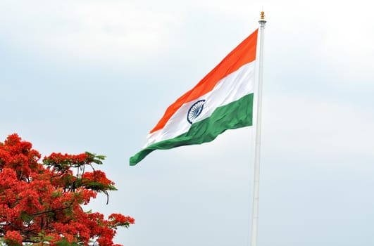 Indian flag waving in a air on independence day of india at Sanjeevaiah Park