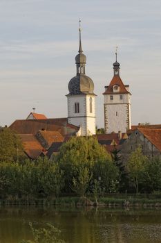 the city Prichsenstadt - Bavaria - Germany - City Tower and church - smalest city in Bavaria