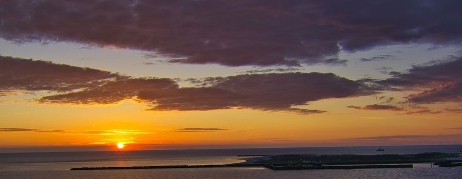 Heligoland - look on the island dune - sunrise over the sea