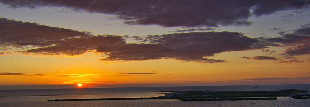 Heligoland - look on the island dune - sunrise over the sea