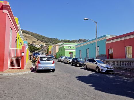 Many colorful houses, Bo Kaap district in Cape Town, South Africa.