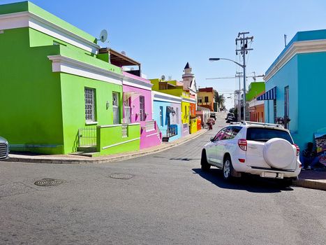 Many colorful houses, Bo Kaap district in Cape Town, South Africa.