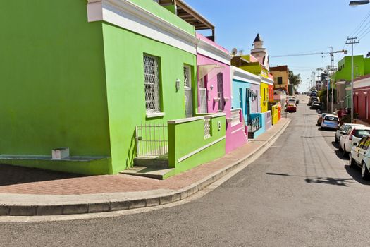 Many colorful houses, Bo Kaap district in Cape Town, South Africa.