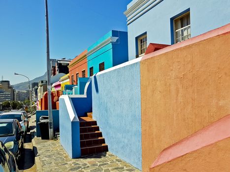 Many colorful houses, Bo Kaap district in Cape Town, South Africa.