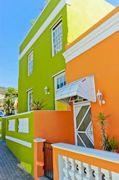 Many colorful houses, Bo Kaap district in Cape Town, South Africa.