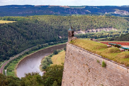 Elbe Sandstone Mountains - Königstein Fortress, one of the largest mountain fortresses in Europe, defensive wall